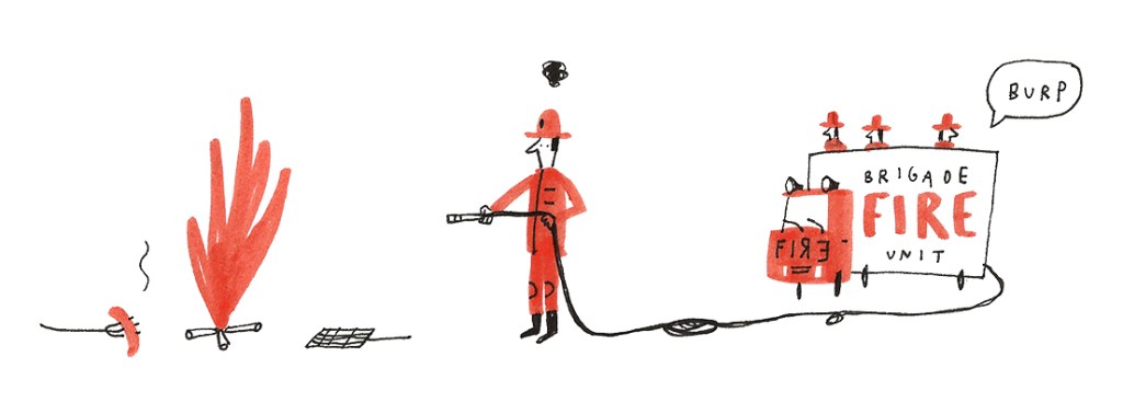 fire brigade barbecue mercedes leon illustration humour