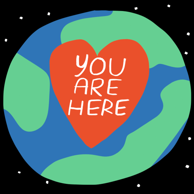 you are here heart planet earth moving merchesico illustration