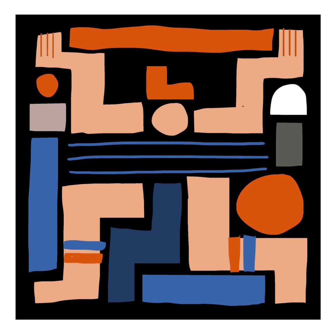 Square design digital illustration abstract geometric human figure juggling weight of the economy workers