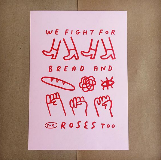 bread and roses a3 risograph print mercedes leon illustration cooperative crowdfunding campaign